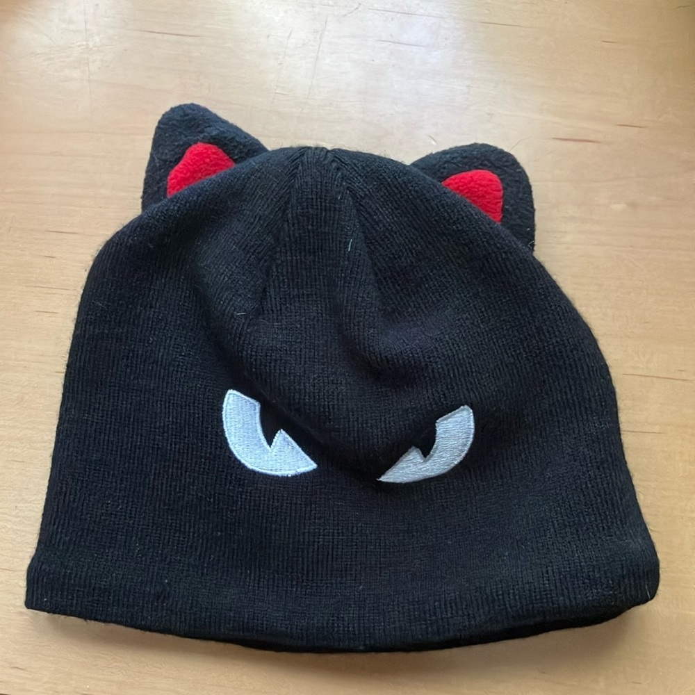 Red and Black Creature-Inspired Knit Hat